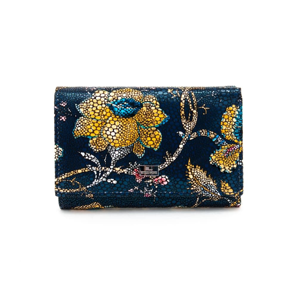 Дамско портмоне ENZO NORI модел CANDY естествена кожа син с цветя